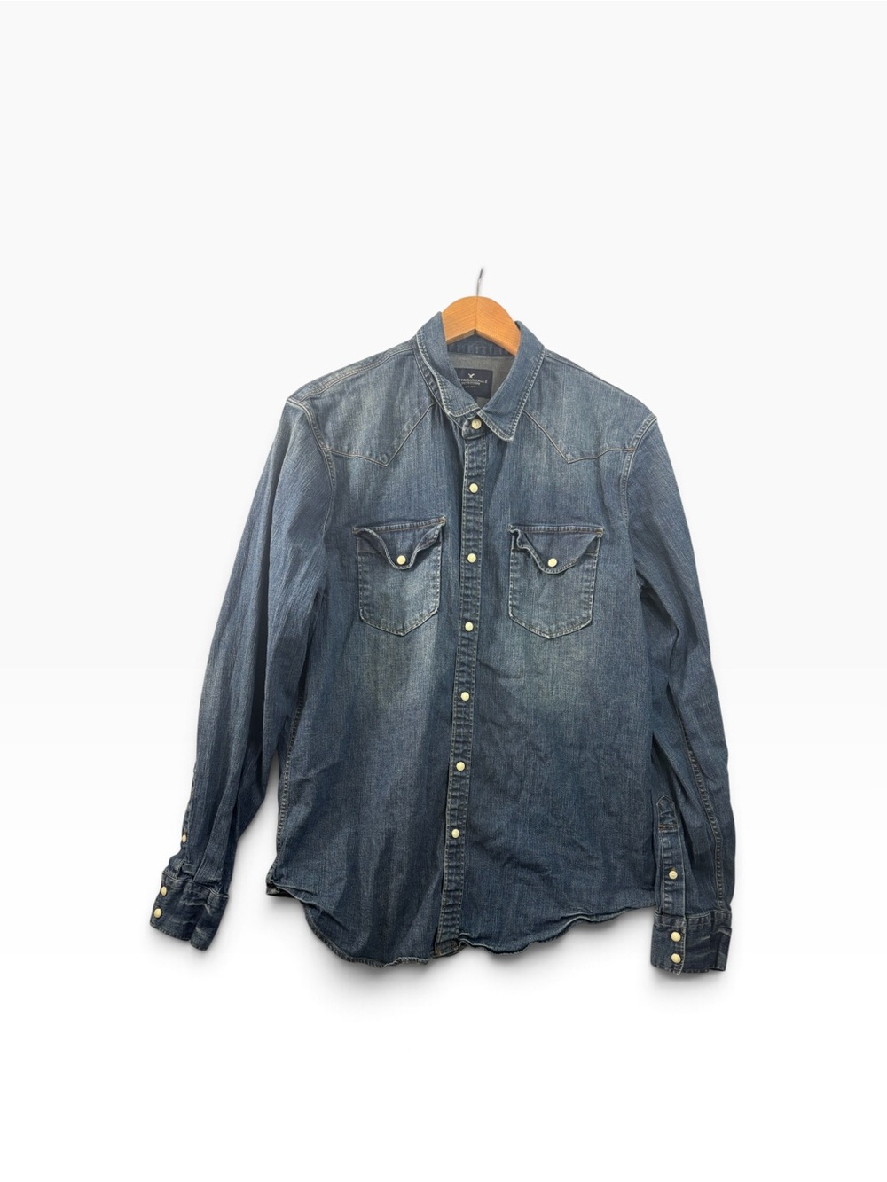 American Eagle Outfitters Men's Blue Denim Button-Down Western Shirt Size Large